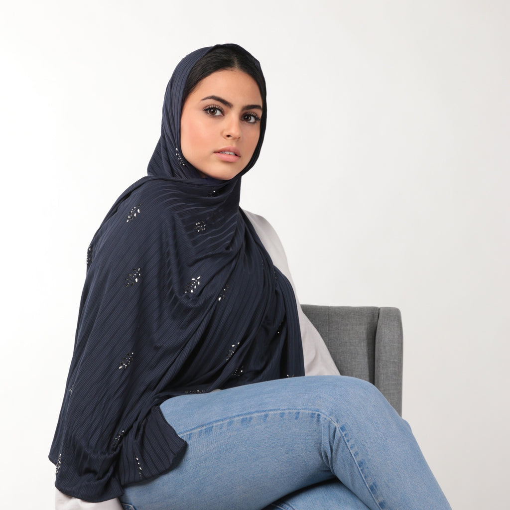 Hijab Jersey côtelé ligne doré